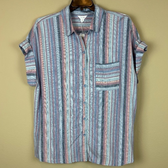 NWT Intro. Blue/Pink Striped Short Rolled Sleeve Button Down Shirt; Size 2X - Picture 1 of 10